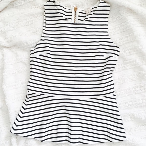 {J.Crew} Black + White Striped Peplum Top - Picture 1 of 3